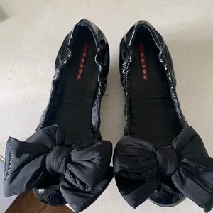 Prada Black Patent Leather flats w/ Bow